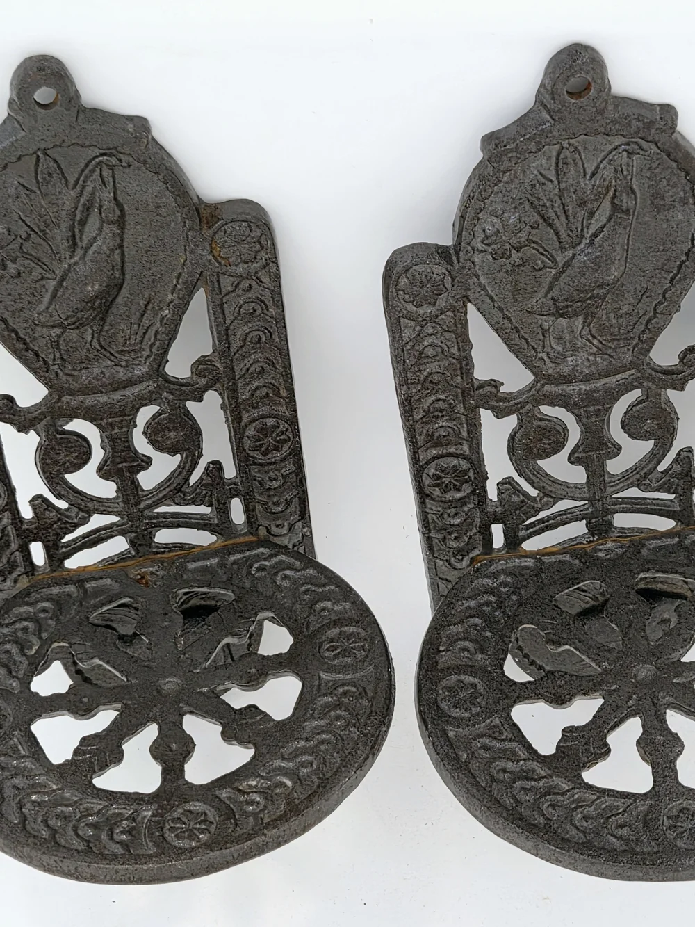 Antique Cast Iron Kiwi Bird Wall Mount Sconces, a Pair